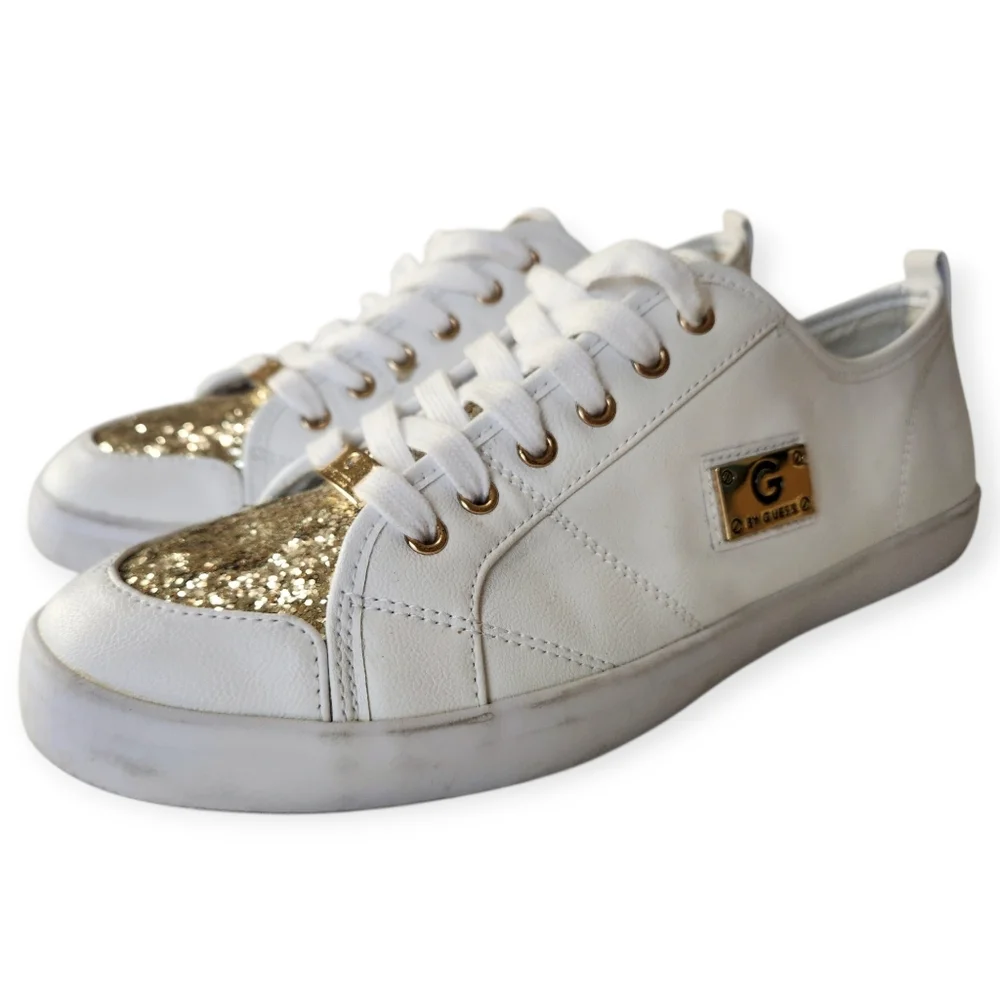 G by GUESS Mallory Glitter Lace Up White Sneakers Size 10M